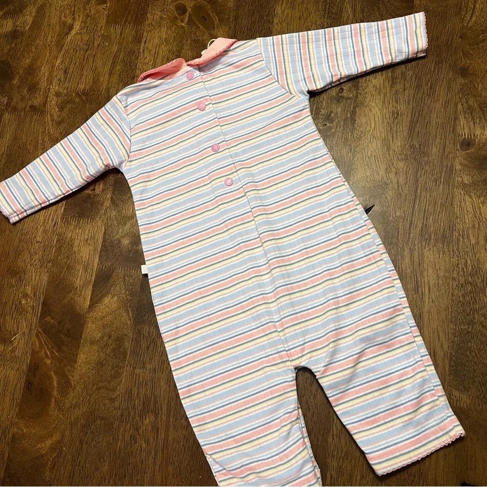 OshKosh Baby NWT Girl Striped Embroidered Peter Pan Collar Scallop Onesie